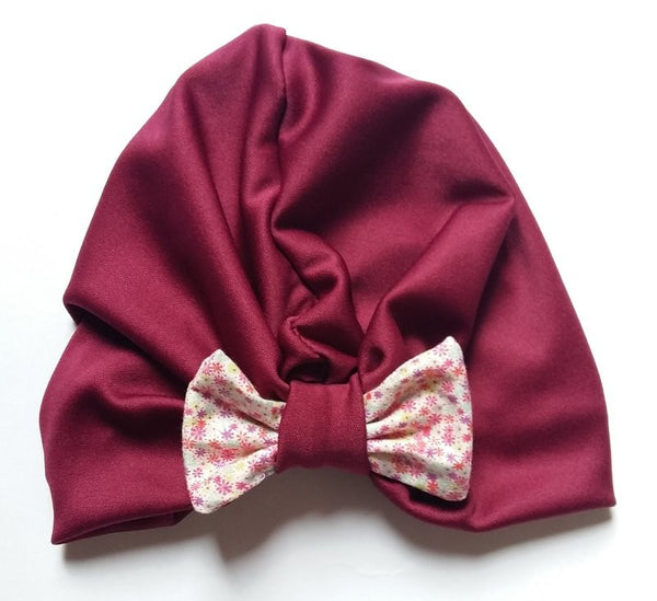 PN 94 Turban Hat- Maroon + floral bow